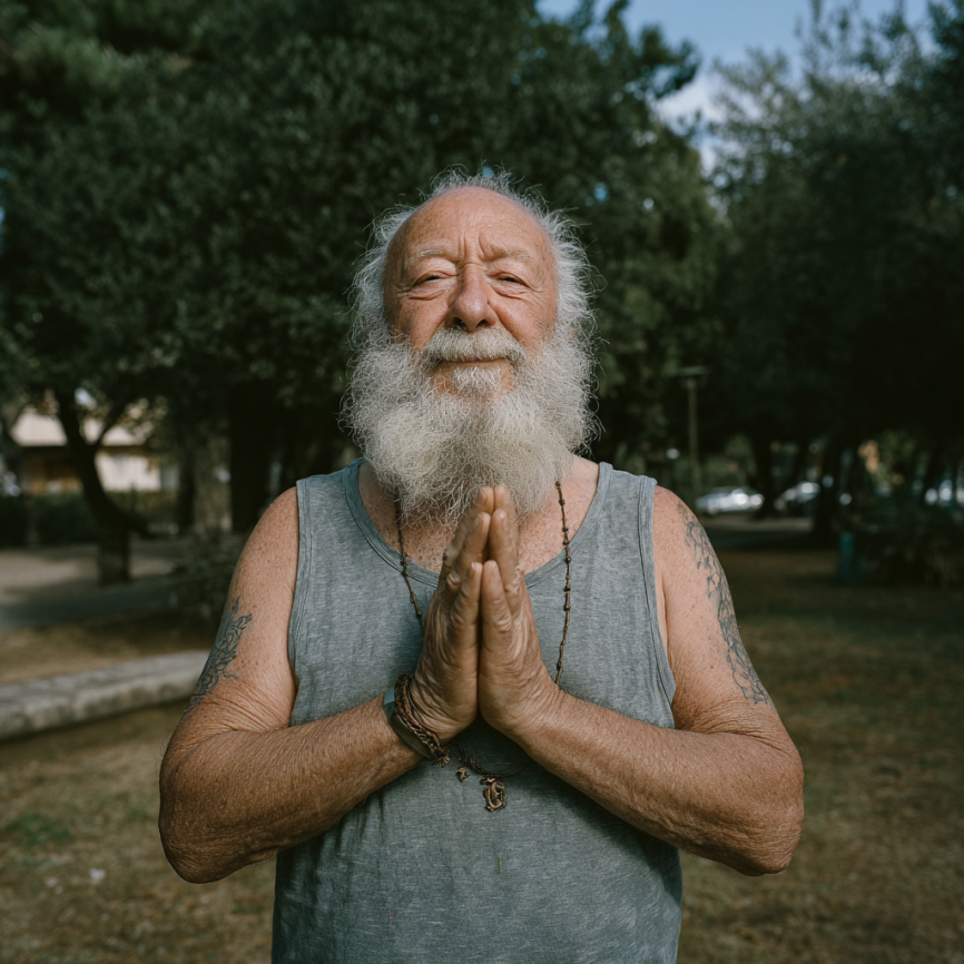 Жінка старшого віку виконує вправи йоги