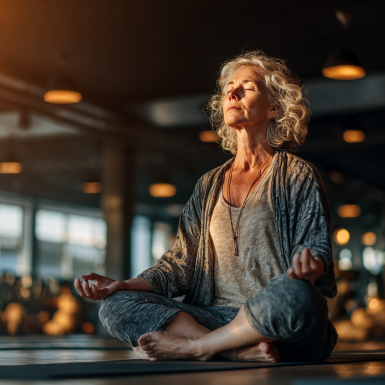 Група людей старшого віку займаються йогою